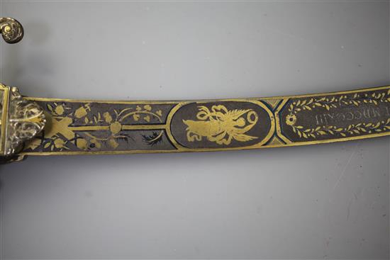 A fine George III silver gilt mounted presentation sword by Rundell, Bridge and Rundell, length 35in.